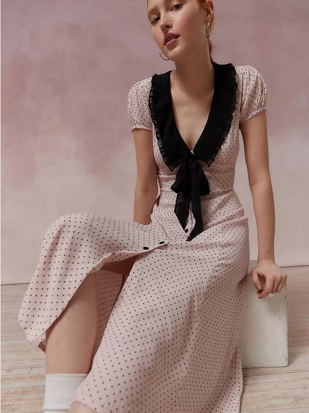 Kimchi Blue Giovanna Empire Midi Dress from Urban Outfitters, Medium, Pink